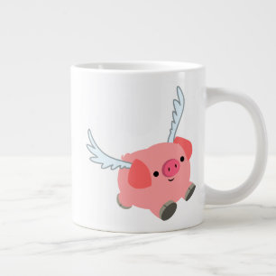 Cute Winged Cartoon Pig Large Coffee Mug