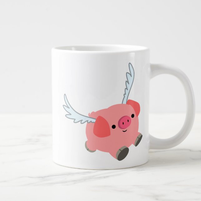 Cute Winged Cartoon Pig Large Coffee Mug (Right)