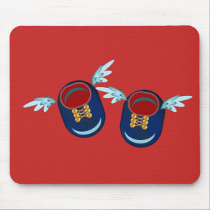 Cute winged little shoes in blue and red mouse pad