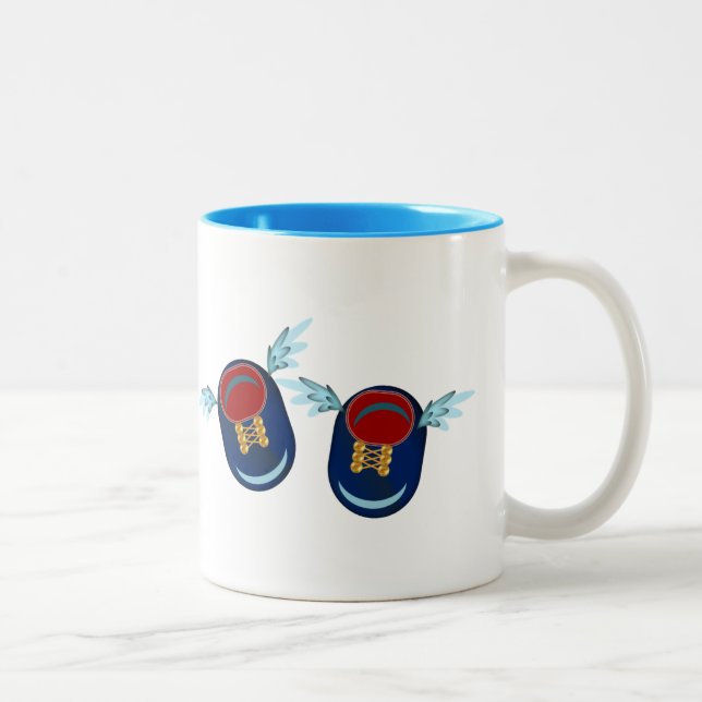 Cute winged little shoes in blue and red Two-Tone coffee mug (Right)