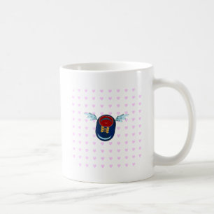 Cute winged shoe cartoon & pink hearts coffee mug