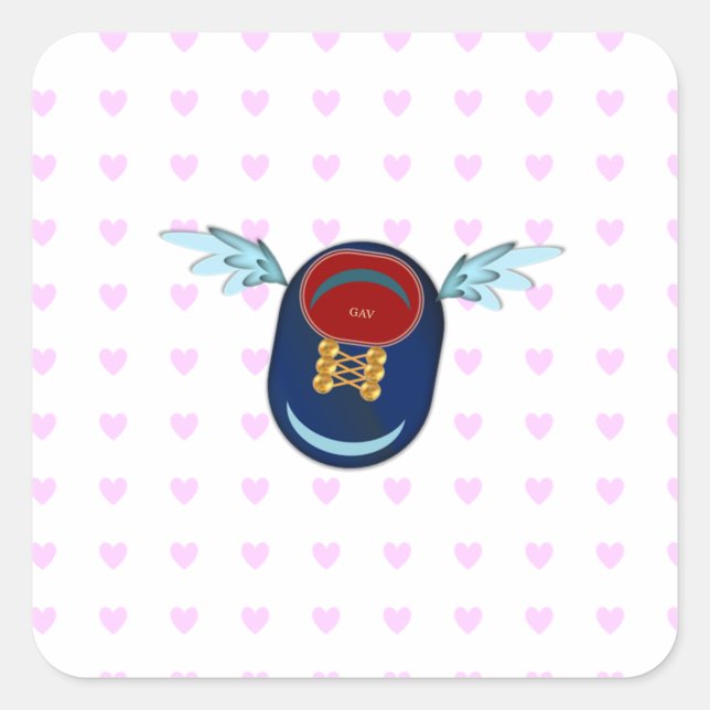 Cute winged shoe cartoon & pink hearts square sticker (Front)