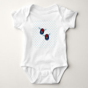 Cute winged shoes in blue red and stars baby bodysuit