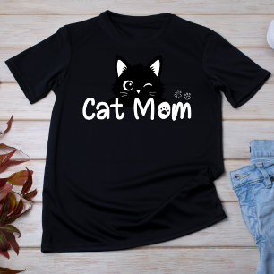 Cute Winking Black Cat Mom T-Shirt