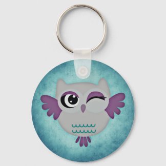Cute winking blue owl keyring