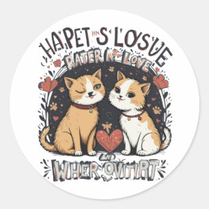 Cute Winking Cat Couple Love & Whiskers Vibes Classic Round Sticker