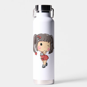Cute Winking Chibi Girl with Pigtails Mug Water Bottle