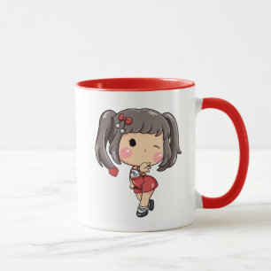 Cute Winking Chibi Girl with PigtailsKawaiiCartoon Mug