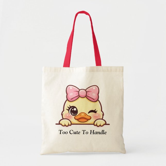 Cute Winking Duck Pink Bow Tote Bag (Front)
