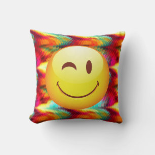 Cute Winking Happy Face and Bright Colours Cushion