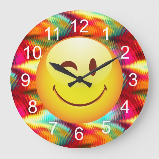 Cute Winking Happy Face and Bright Colours Large Clock (Front)