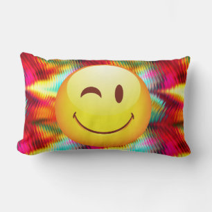Cute Winking Happy Face and Bright Colours Lumbar Cushion