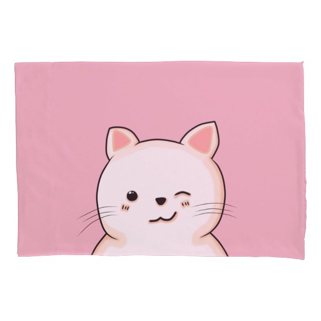 Cute winking kitty Cat pink Pillow cases (Front)