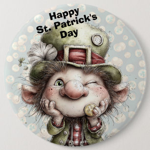 Cute Winking Leprechaun  6 Cm Round Badge