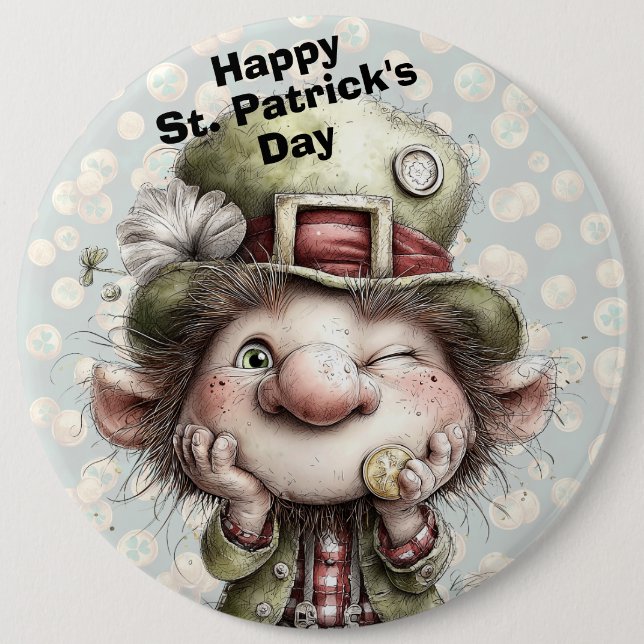 Cute Winking Leprechaun  6 Cm Round Badge (Front)