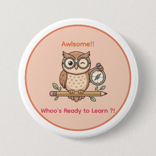 Cute Winking Owl Back to School Toon Illustration 7.5 Cm Round Badge