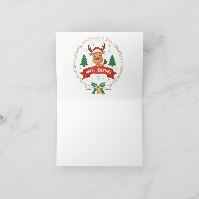 Cute Winking Reindeer Happy Holidays Christmas Car Thank You Card (Inside)