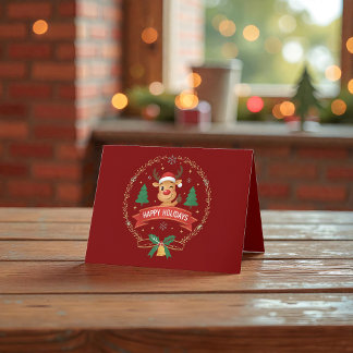 Cute Winking Reindeer Happy Holidays Christmas Car Thank You Card