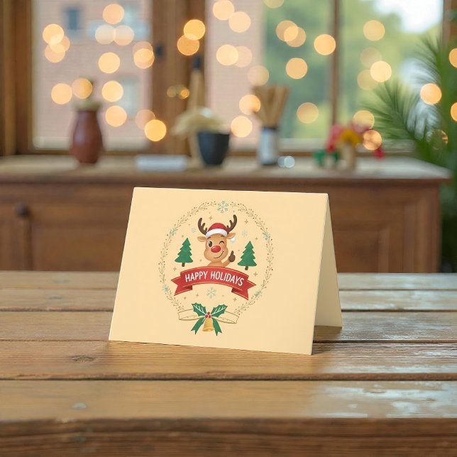 Cute Winking Reindeer Happy Holidays Christmas Car Thank You Card (Creator Uploaded)