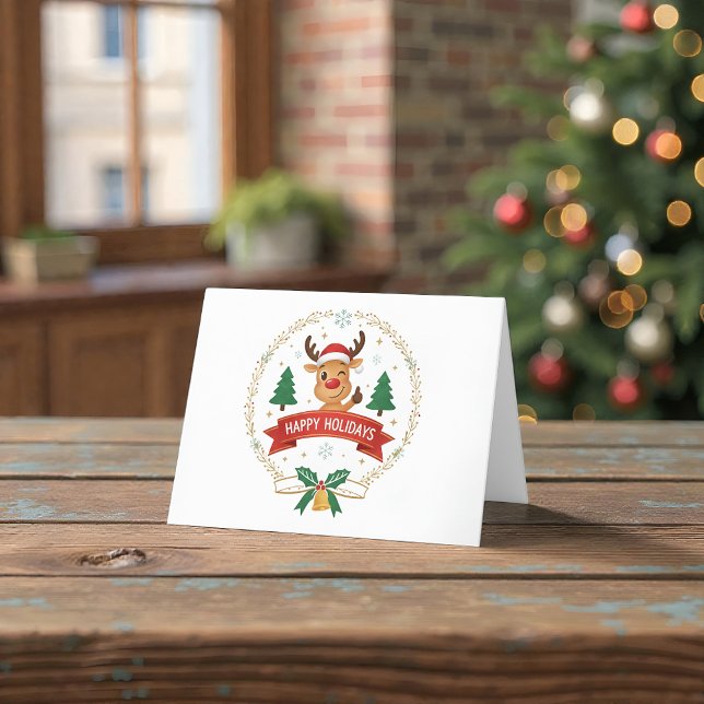 Cute Winking Reindeer Happy Holidays Christmas Car Thank You Card (Creator Uploaded)