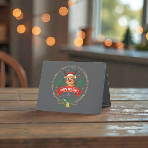 Cute Winking Reindeer Happy Holidays Christmas Car Thank You Card