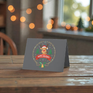 Cute Winking Reindeer Happy Holidays Christmas Car Thank You Card