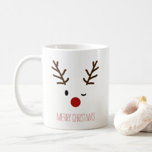 Cute Winking Rudolf Reindeer Christmas Coffee Coffee Mug