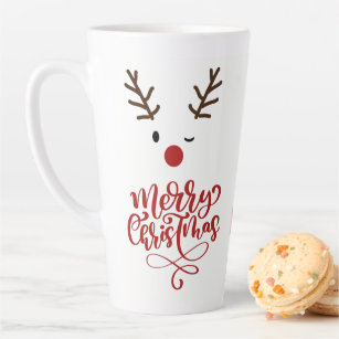 Cute Winking Rudolf Reindeer Christmas Coffee Latte Mug