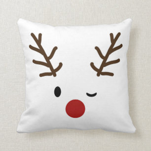 Cute Winking Rudolf Reindeer Christmas Decorative Cushion