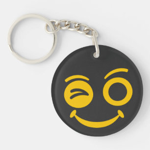 Cute Winking Smiley Face Black Keychain