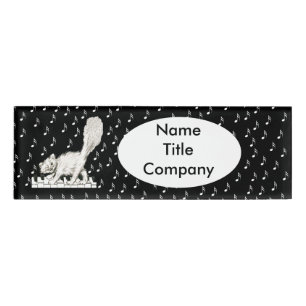 Cute Winking White Cat Prancing on Piano Keys Name Tag