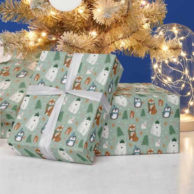 Cute Winter Animals Pattern Christmas  Wrapping Paper (Holidays)