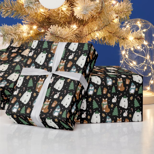Cute Winter Animals Pattern Christmas  Wrapping Paper (Holidays)