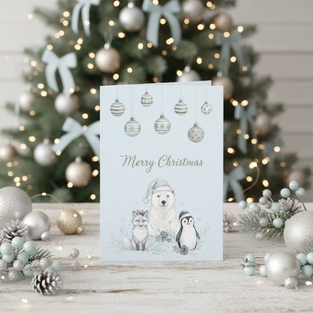 Cute Winter Animals Soft Blue Arctic Holiday Card (Cute Winter Animals Soft Blue Arctic Holiday Card)
