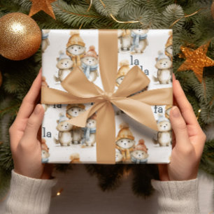 Cute Winter Animals Watercolor Kids Christmas Wrapping Paper