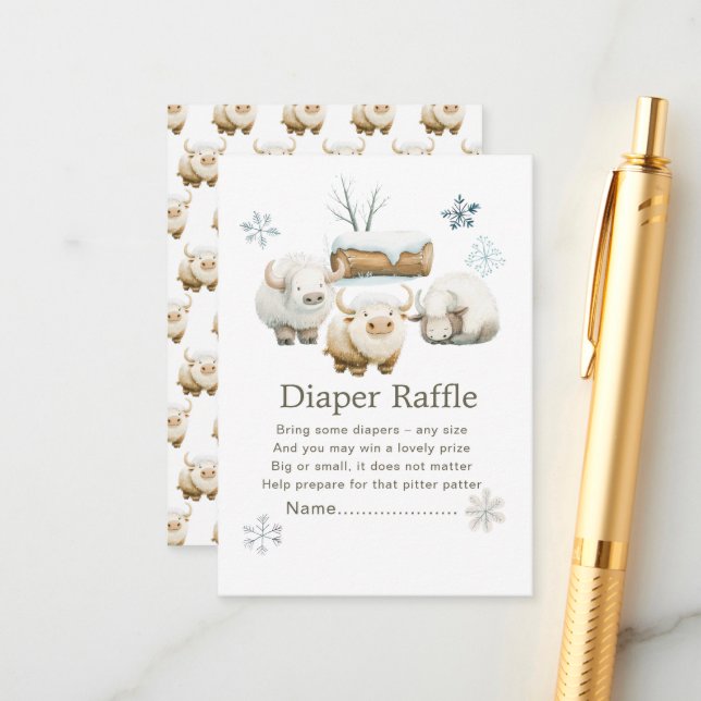 Cute Winter Arctic Cow Baby Shower Diaper Raffle Enclosure Card (Front/Back In Situ)