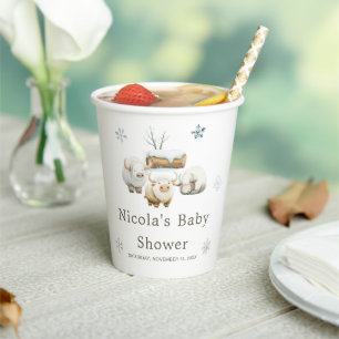 Cute Winter Arctic Cow Baby Shower Paper Cups