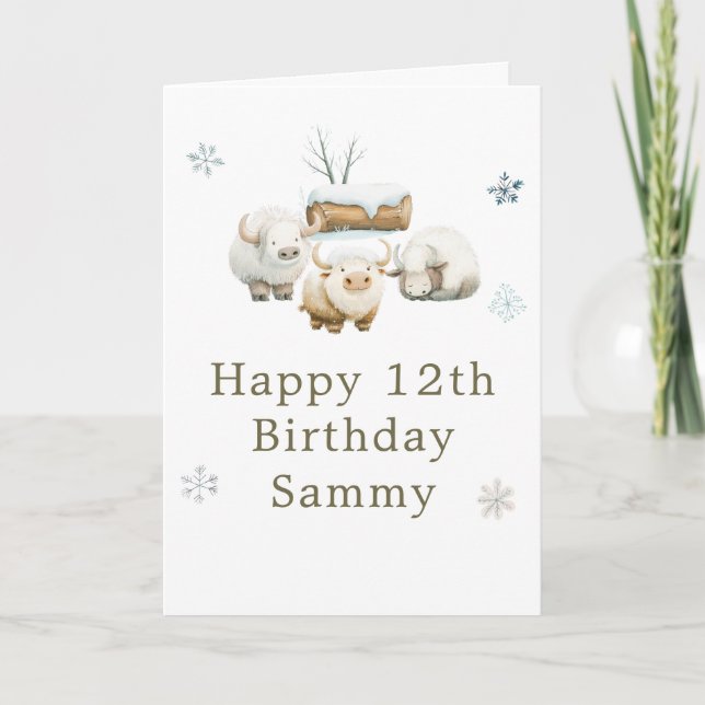 Cute Winter Arctic Cow Birthday  Card (Front)