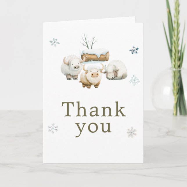 Cute Winter Arctic Cow Birthday  Thank You Card (Front)