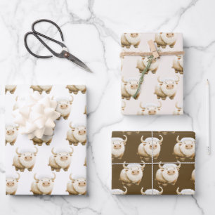 Cute Winter Arctic Cow Wrapping Paper Sheet