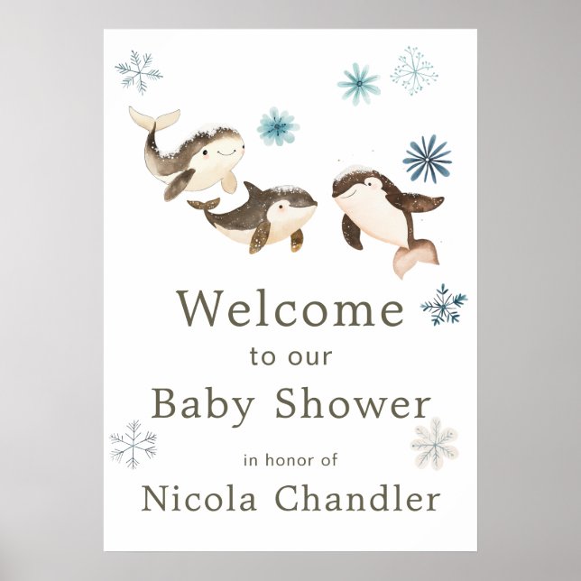 Cute Winter Arctic Whale Baby Shower Poster (Front)