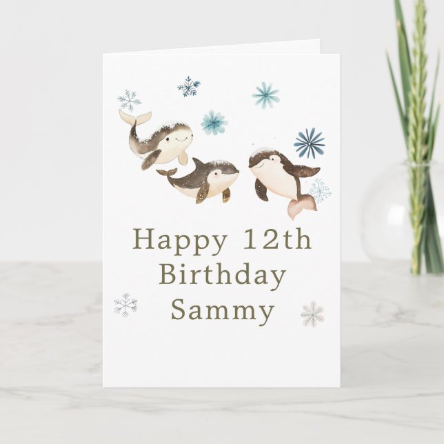 Cute Winter Arctic Whale Birthday Party Card (Front)