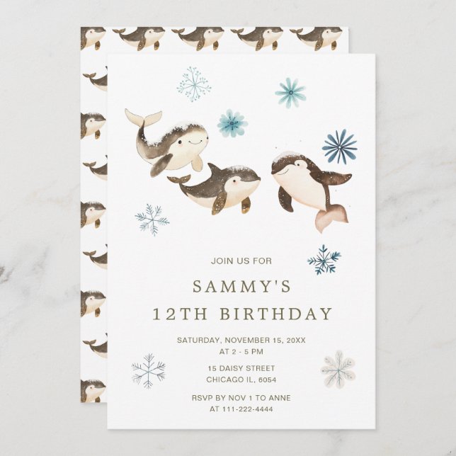 Cute Winter Arctic Whale Birthday Party Invitation (Front/Back)