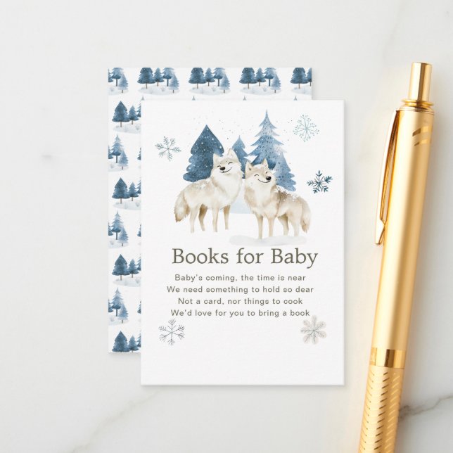 Cute Winter Arctic Wolf Baby Shower Books for baby Enclosure Card (Front/Back In Situ)