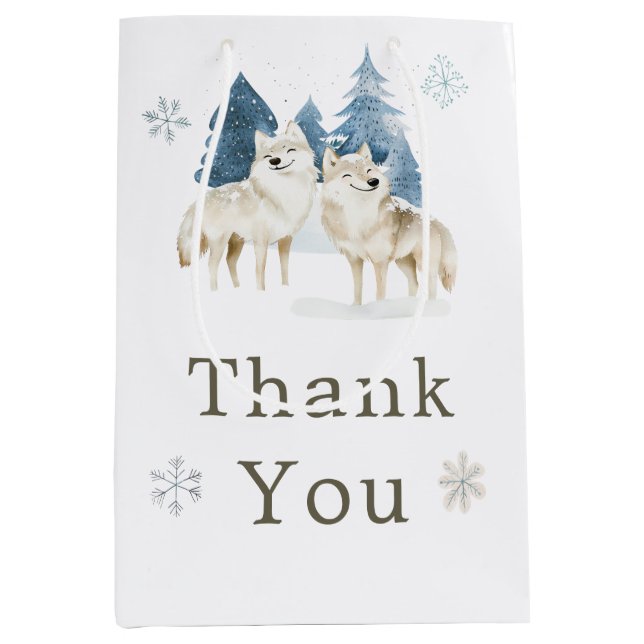 Cute Winter Arctic Wolf Baby Shower Medium Gift Bag (Front)