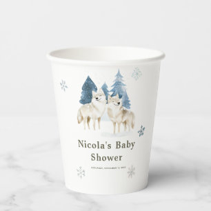 Cute Winter Arctic Wolf Baby Shower Paper Cups