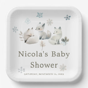 Cute Winter Arctic Wolf Baby Shower Paper Plate