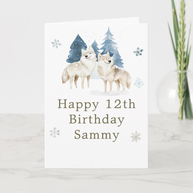 Cute Winter Arctic Wolf Birthday Party Card (Front)