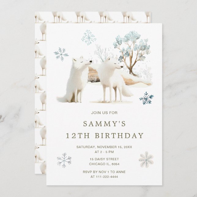 Cute Winter Arctic Wolf Birthday Party Invitation (Front/Back)