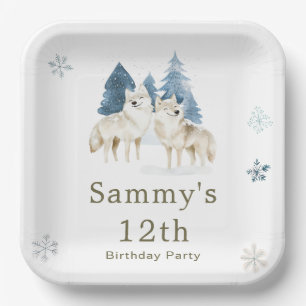 Cute Winter Arctic Wolf Birthday Party Paper Plate